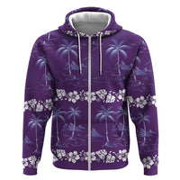 Purple Hawaii Palm Tree Hibiscus Zip Hoodie Fantasy Summer Vibe