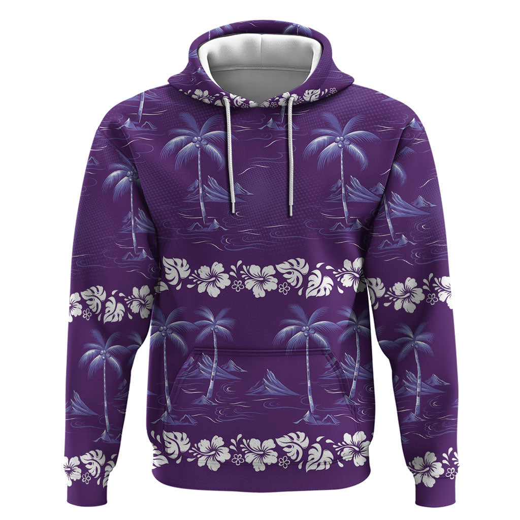Purple Hawaii Palm Tree Hibiscus Zip Hoodie Fantasy Summer Vibe