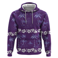 Purple Hawaii Palm Tree Hibiscus Zip Hoodie Fantasy Summer Vibe
