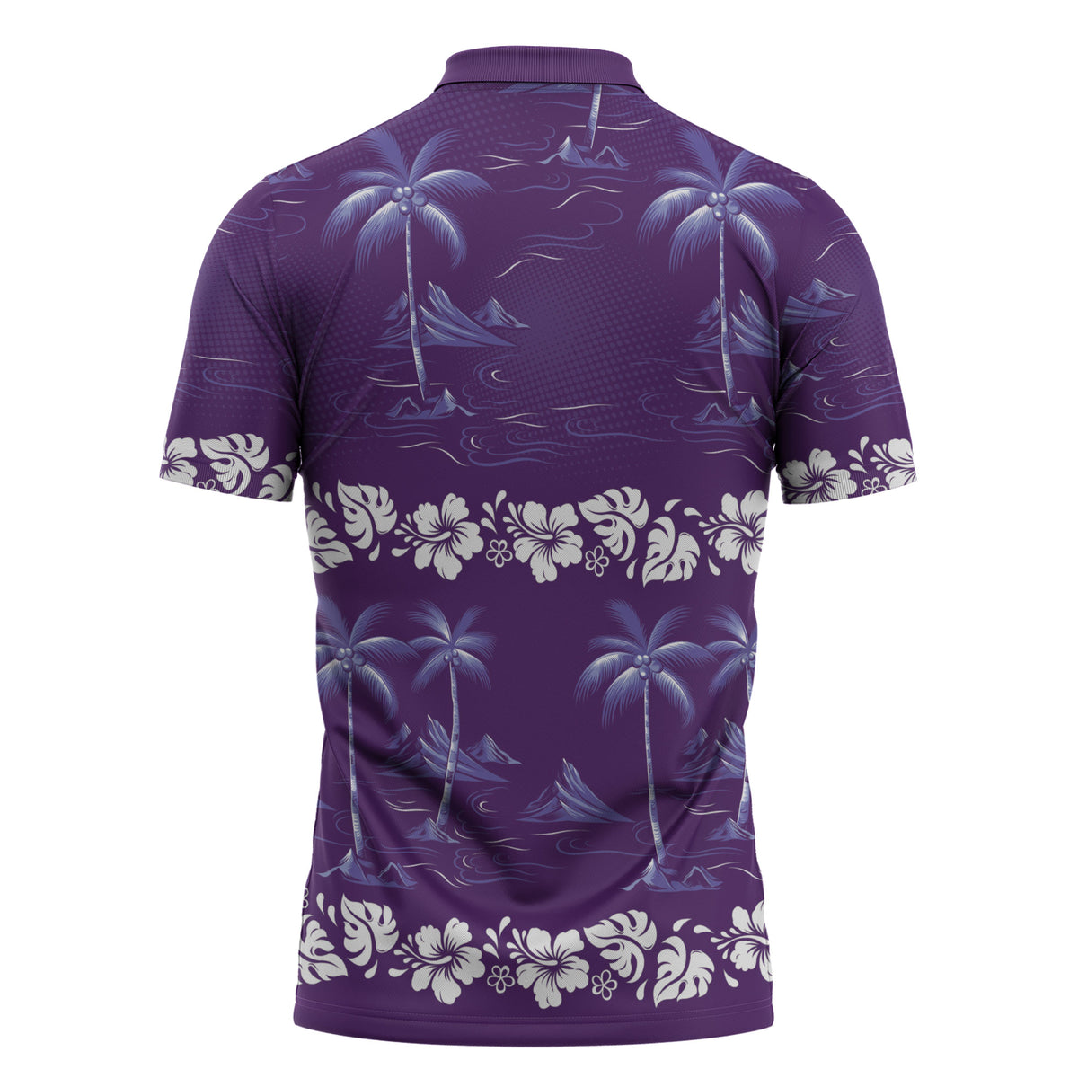 Purple Hawaii Palm Tree Hibiscus Zipper Polo Shirt Fantasy Summer Vibe