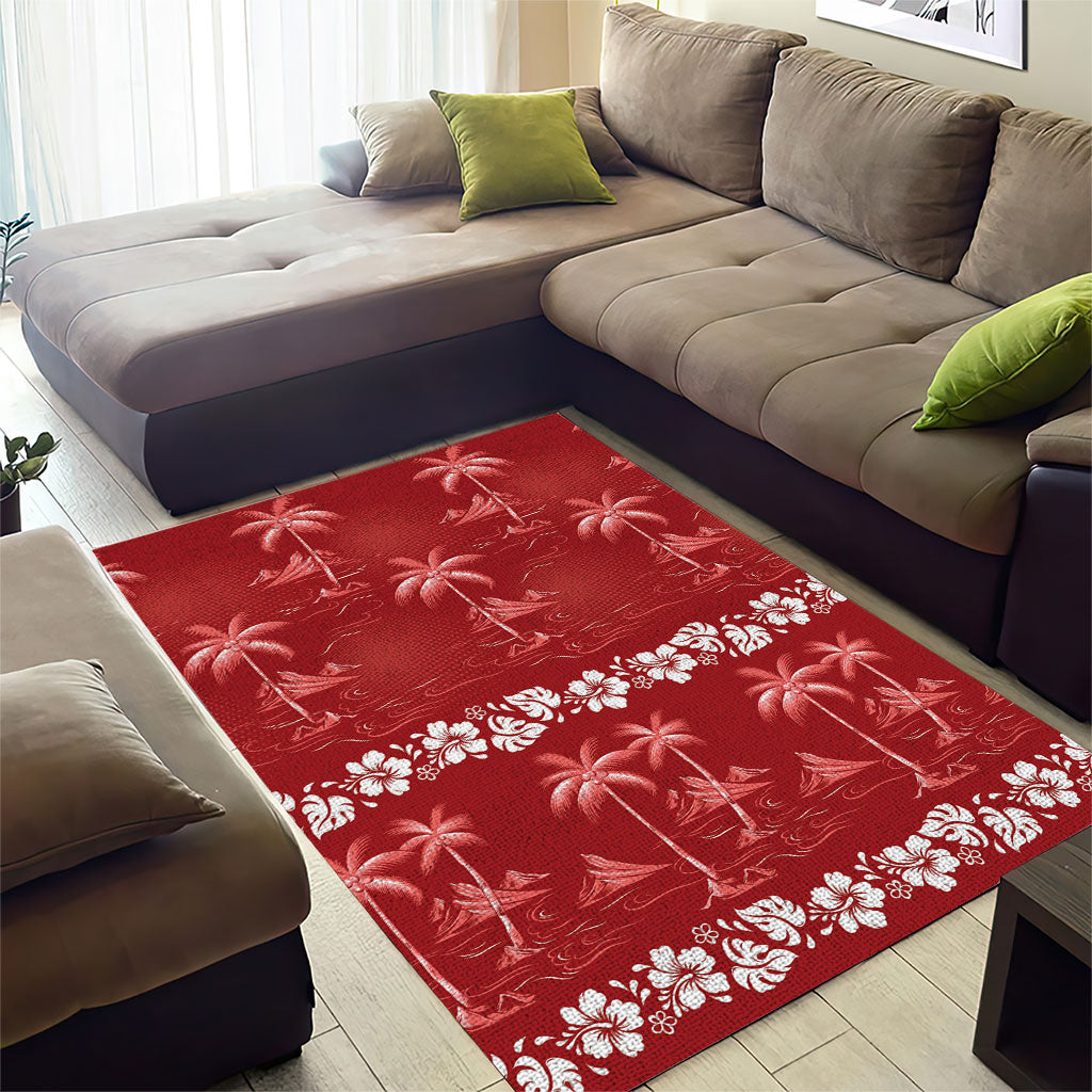 Red Hawaii Palm Tree Hibiscus Area Rug Fantasy Summer Vibe