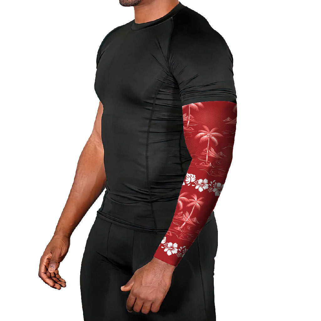 Red Hawaii Palm Tree Hibiscus Arm Sleeves Fantasy Summer Vibe