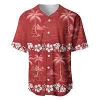 Red Hawaii Palm Tree Hibiscus Baseball Jersey Fantasy Summer Vibe