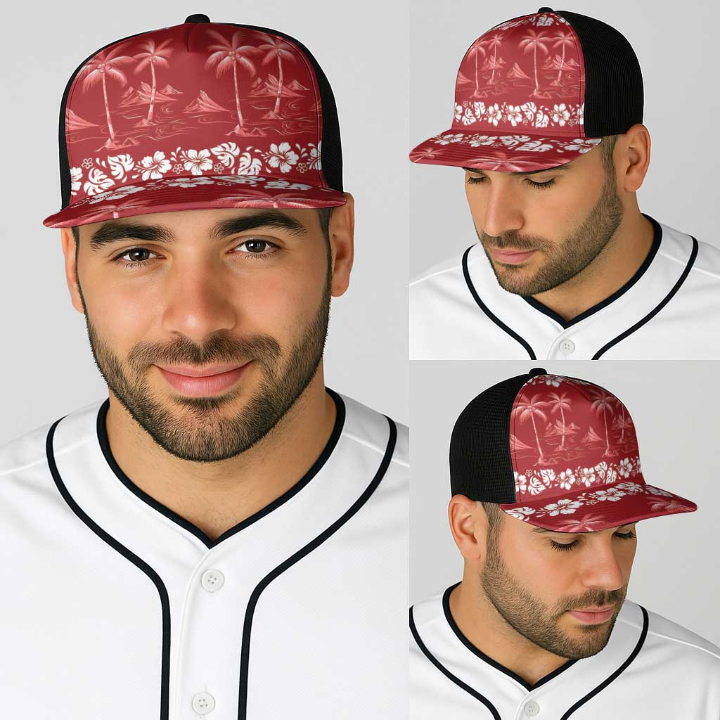 Red Hawaii Palm Tree Hibiscus Baseball Net Cap Fantasy Summer Vibe
