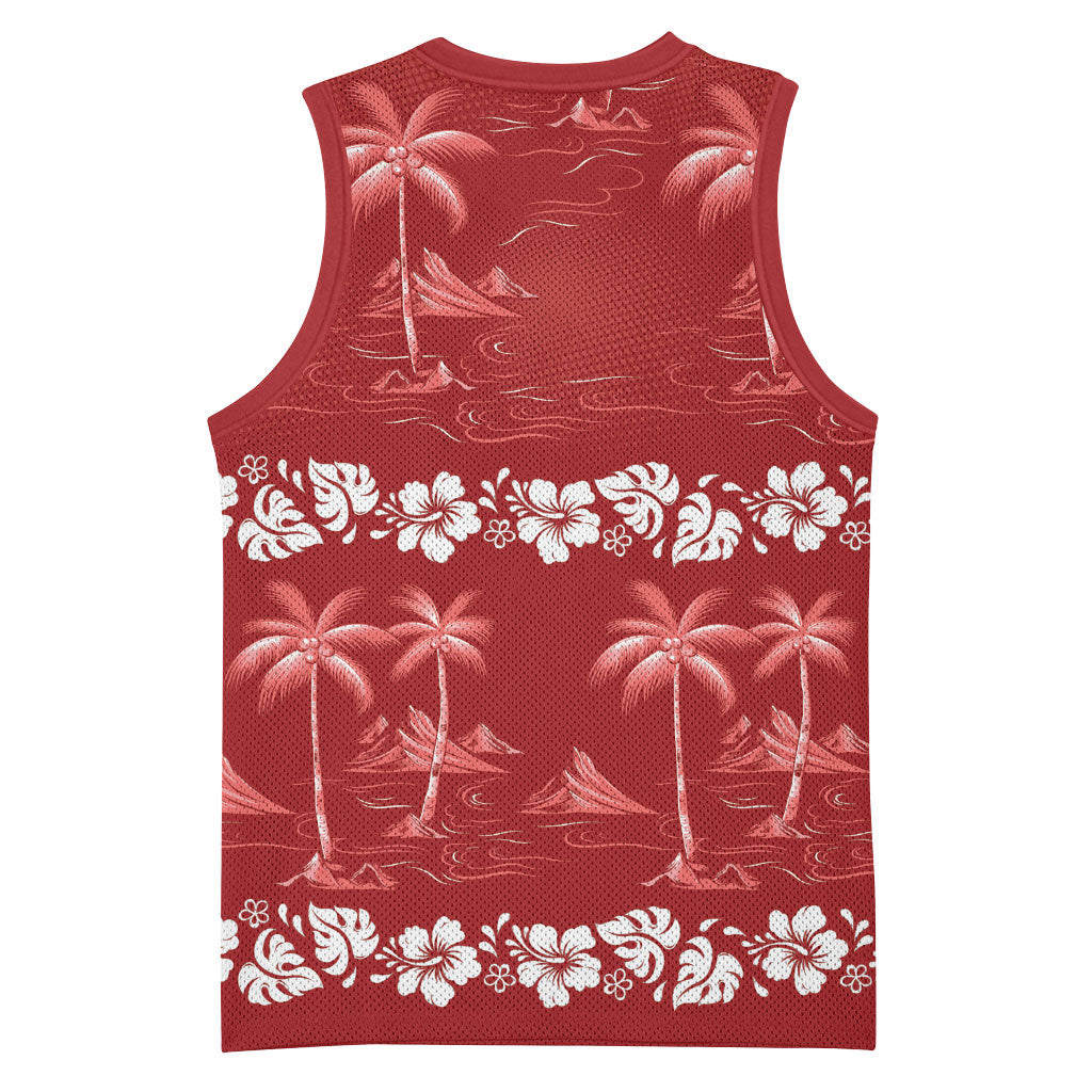 Red Hawaii Palm Tree Hibiscus Basketball Jersey Fantasy Summer Vibe