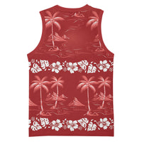Red Hawaii Palm Tree Hibiscus Basketball Jersey Fantasy Summer Vibe