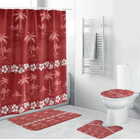 Red Hawaii Palm Tree Hibiscus Bathroom Set Fantasy Summer Vibe