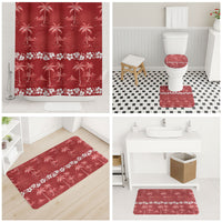 Red Hawaii Palm Tree Hibiscus Bathroom Set Fantasy Summer Vibe