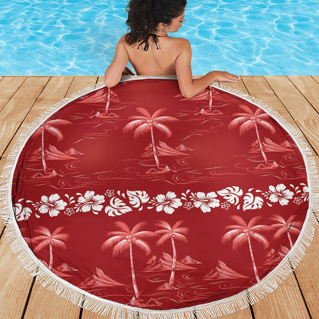 Red Hawaii Palm Tree Hibiscus Beach Blanket Fantasy Summer Vibe