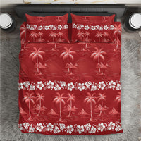 Red Hawaii Palm Tree Hibiscus Bedding Set Fantasy Summer Vibe