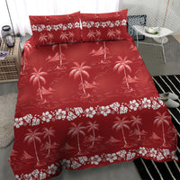 Red Hawaii Palm Tree Hibiscus Bedding Set Fantasy Summer Vibe
