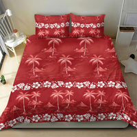 Red Hawaii Palm Tree Hibiscus Bedding Set Fantasy Summer Vibe