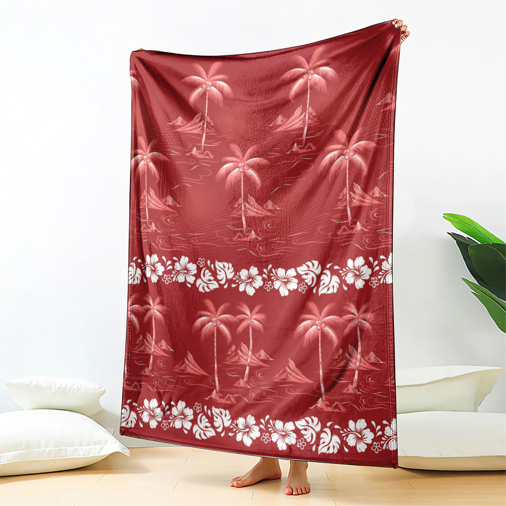 Red Hawaii Palm Tree Hibiscus Blanket Fantasy Summer Vibe
