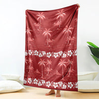 Red Hawaii Palm Tree Hibiscus Blanket Fantasy Summer Vibe