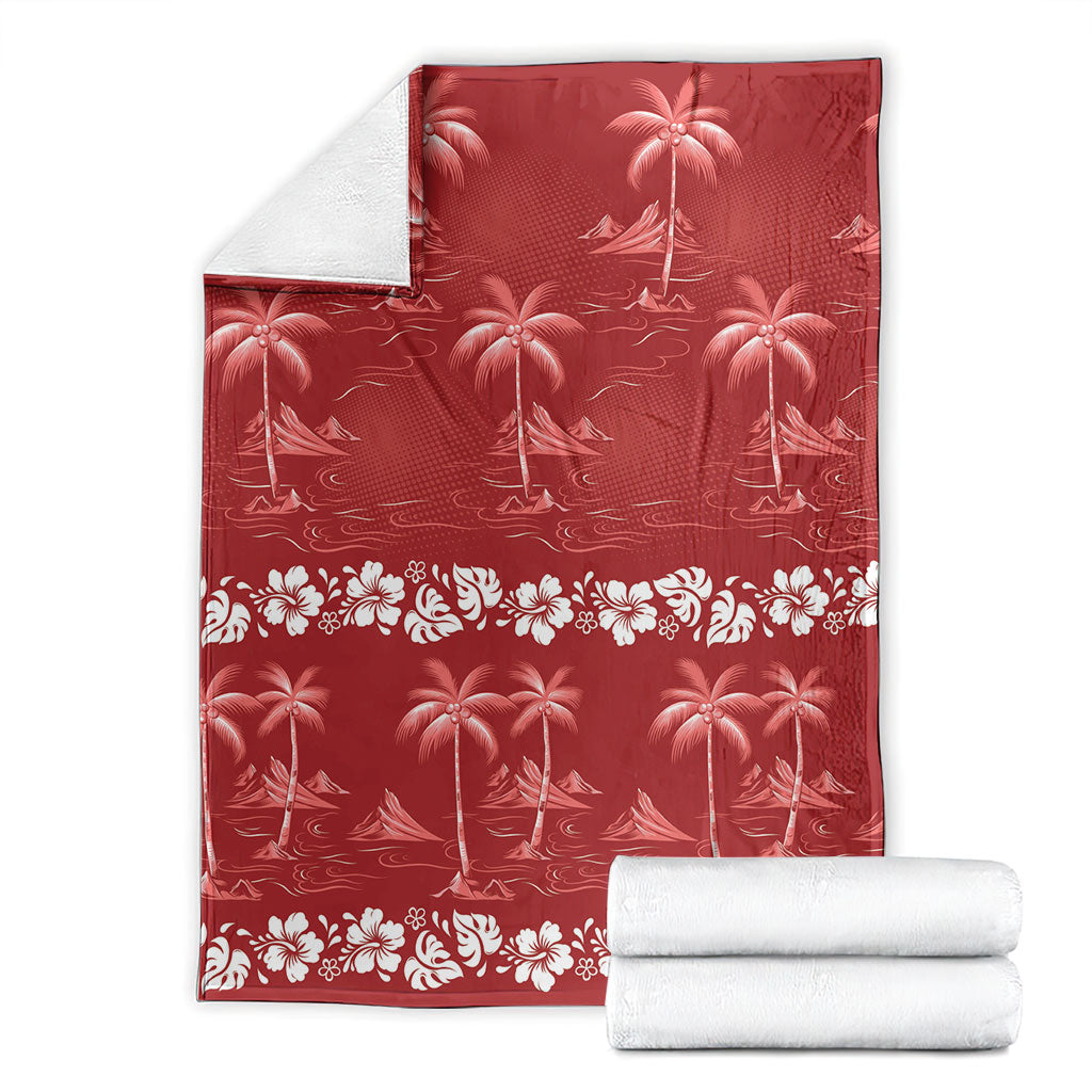 Red Hawaii Palm Tree Hibiscus Blanket Fantasy Summer Vibe