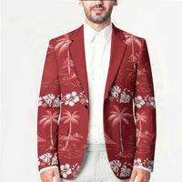 Red Hawaii Palm Tree Hibiscus Blazer Fantasy Summer Vibe