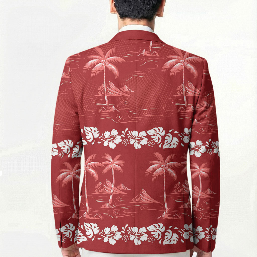 Red Hawaii Palm Tree Hibiscus Blazer Fantasy Summer Vibe