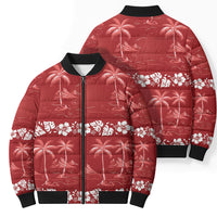 Red Hawaii Palm Tree Hibiscus Bomber Puffer Jacket Fantasy Summer Vibe