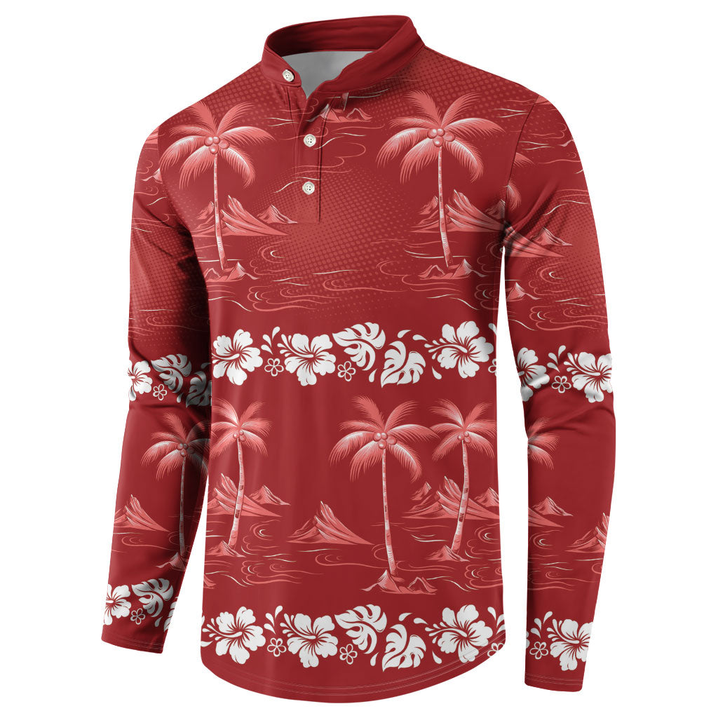 Red Hawaii Palm Tree Hibiscus Button Sweatshirt Fantasy Summer Vibe