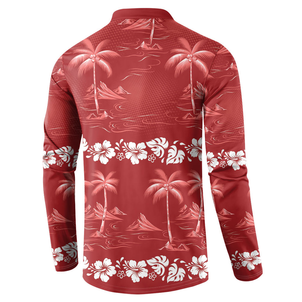 Red Hawaii Palm Tree Hibiscus Button Sweatshirt Fantasy Summer Vibe