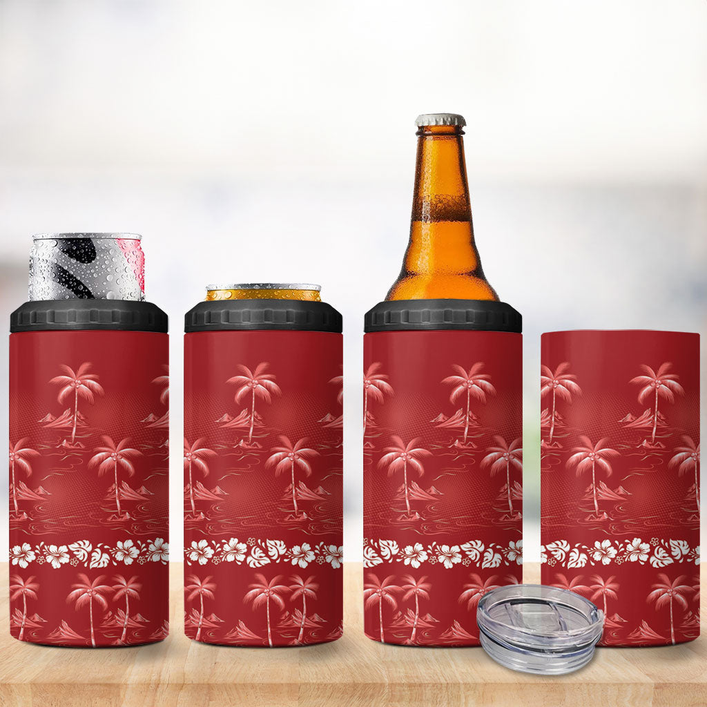 Red Hawaii Palm Tree Hibiscus 4 in 1 Can Cooler Tumbler Fantasy Summer Vibe