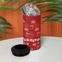Red Hawaii Palm Tree Hibiscus 4 in 1 Can Cooler Tumbler Fantasy Summer Vibe