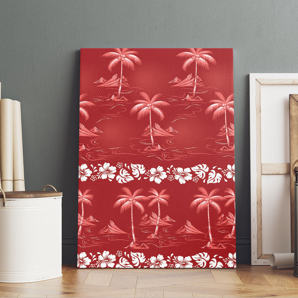 Red Hawaii Palm Tree Hibiscus Canvas Wall Art Fantasy Summer Vibe