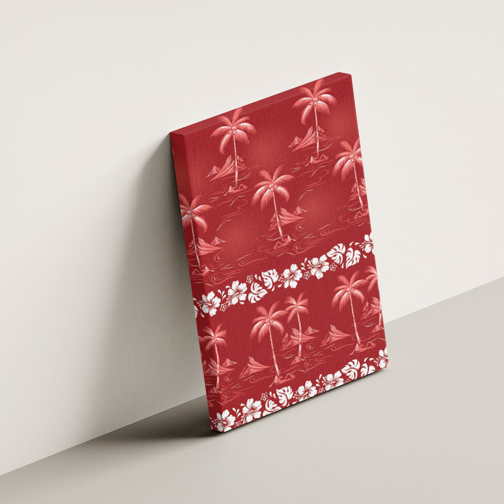 Red Hawaii Palm Tree Hibiscus Canvas Wall Art Fantasy Summer Vibe