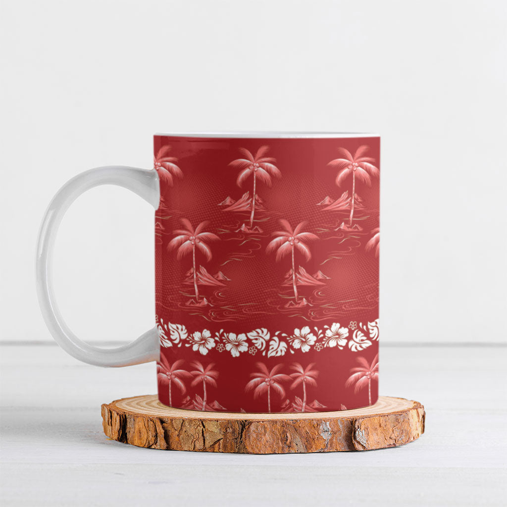 Red Hawaii Palm Tree Hibiscus Ceramic Mug Fantasy Summer Vibe