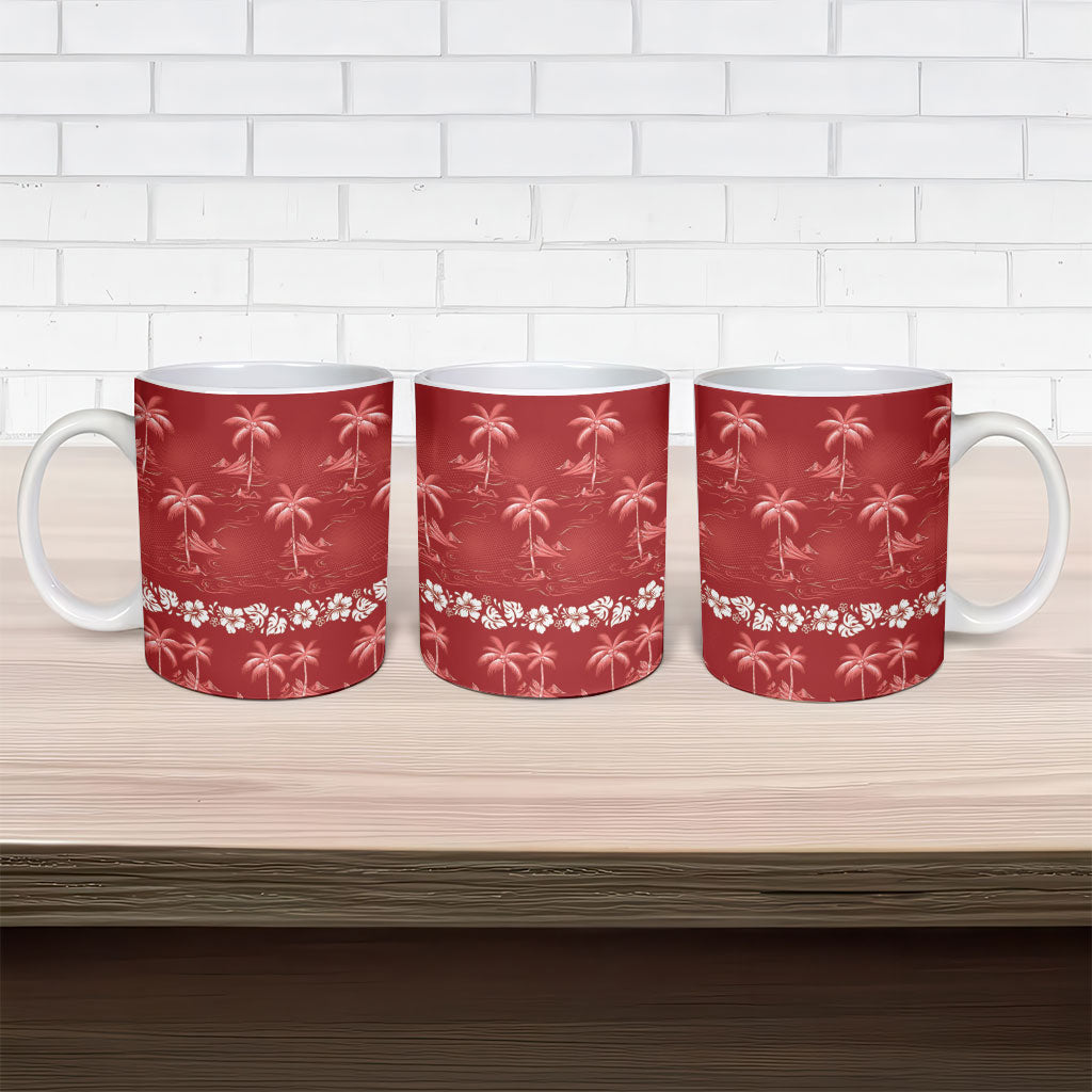 Red Hawaii Palm Tree Hibiscus Ceramic Mug Fantasy Summer Vibe