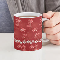 Red Hawaii Palm Tree Hibiscus Ceramic Mug Fantasy Summer Vibe