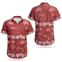 Red Hawaii Palm Tree Hibiscus Couples Matching Tank Maxi Dress and Hawaiian Shirt Fantasy Summer Vibe