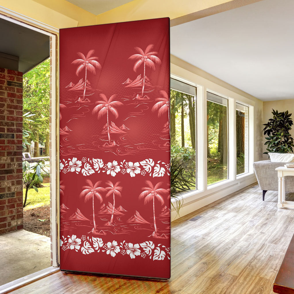 Red Hawaii Palm Tree Hibiscus Door Cover Fantasy Summer Vibe