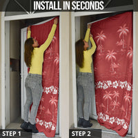 Red Hawaii Palm Tree Hibiscus Door Cover Fantasy Summer Vibe