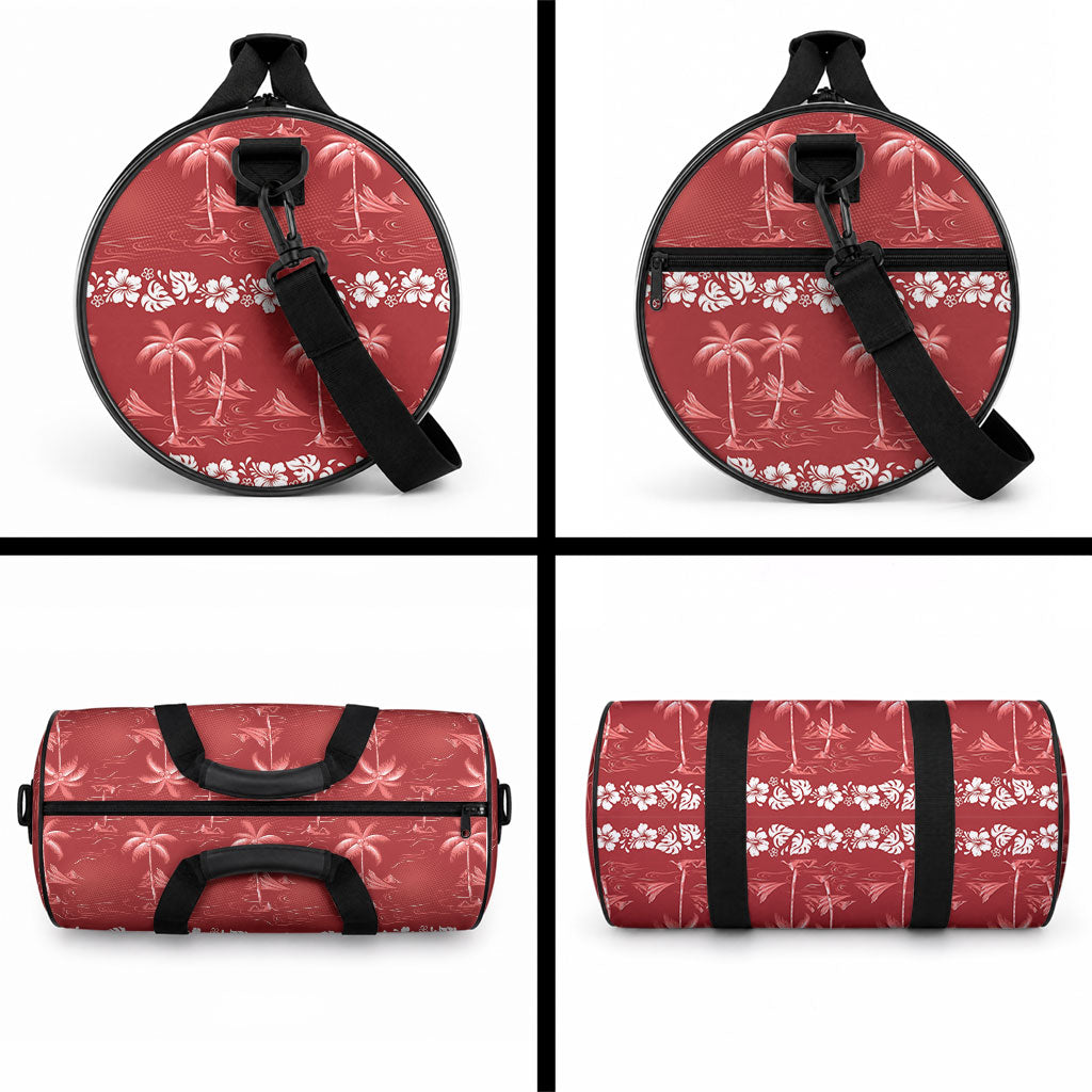 Red Hawaii Palm Tree Hibiscus Duffle Bag Fantasy Summer Vibe