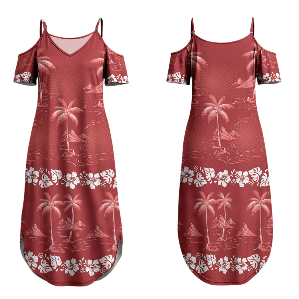 Red Hawaii Palm Tree Hibiscus Family Matching Summer Maxi Dress and Hawaiian Shirt Fantasy Summer Vibe