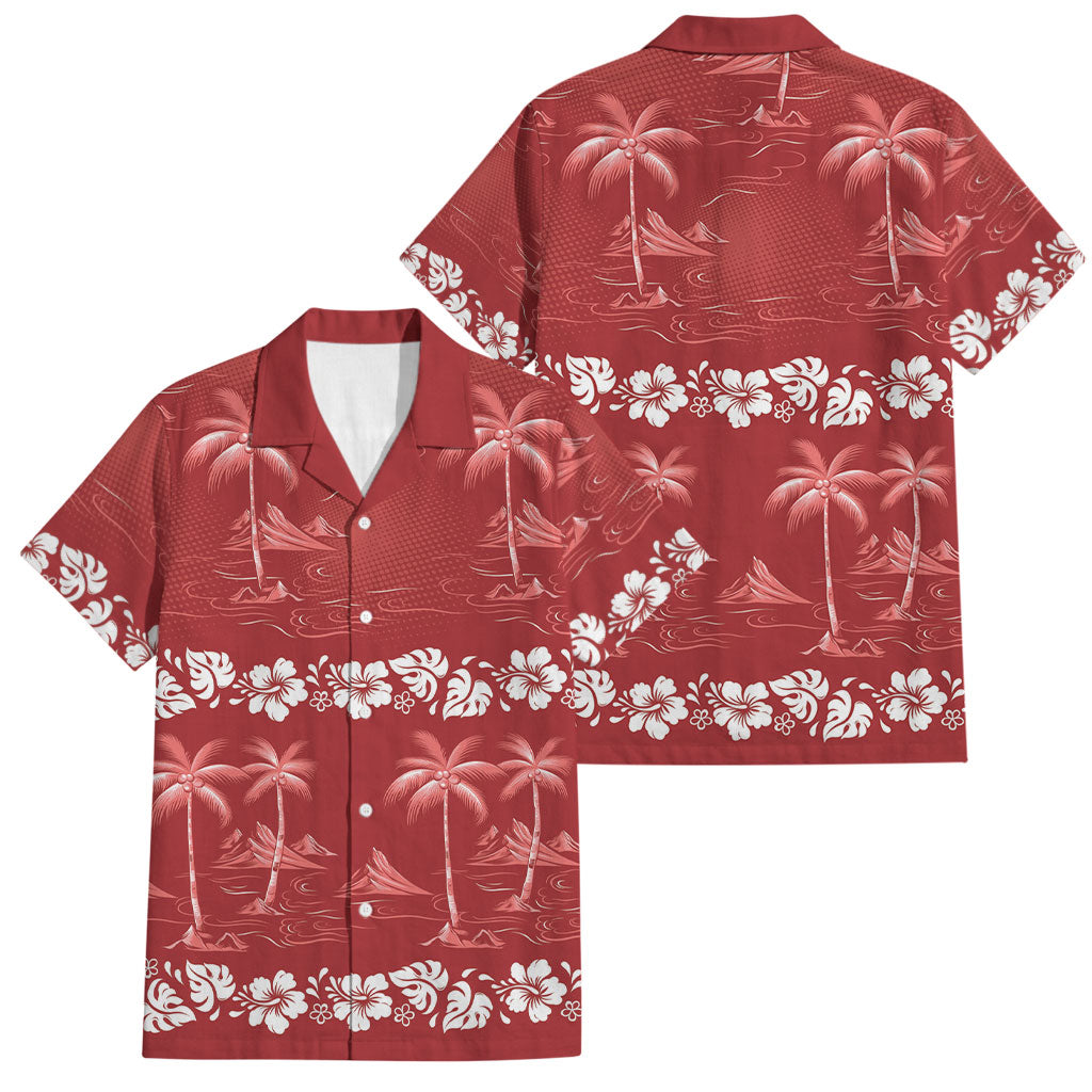 Red Hawaii Palm Tree Hibiscus Family Matching Tank Maxi Dress and Hawaiian Shirt Fantasy Summer Vibe