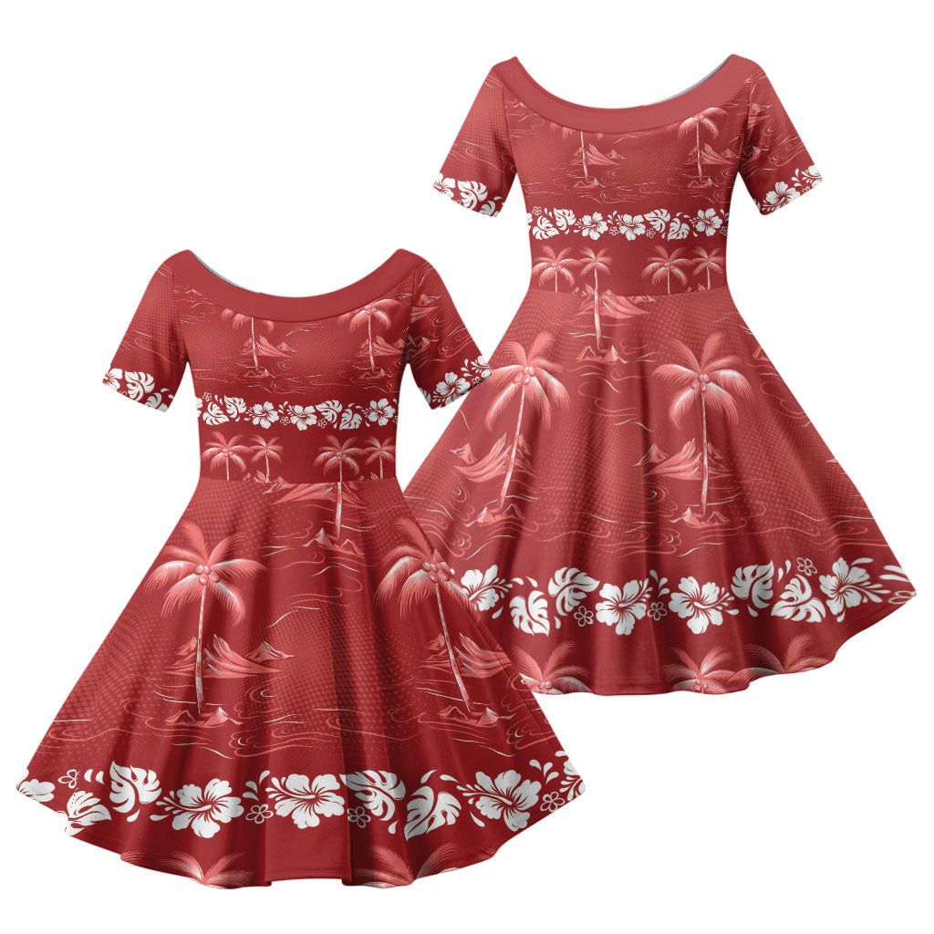 Red Hawaii Palm Tree Hibiscus Family Matching Tank Maxi Dress and Hawaiian Shirt Fantasy Summer Vibe