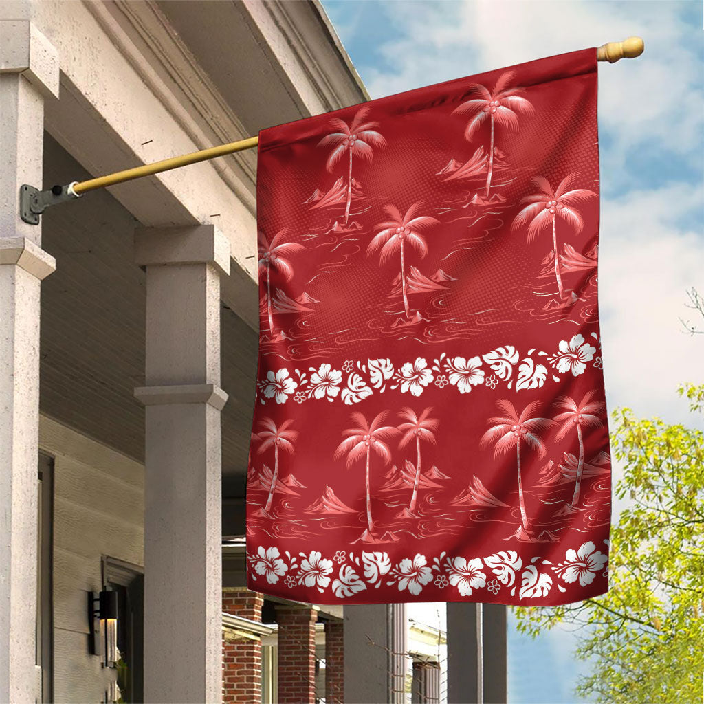 Red Hawaii Palm Tree Hibiscus Garden Flag Fantasy Summer Vibe
