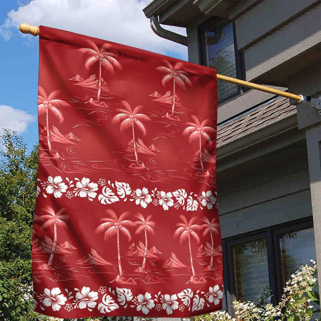 Red Hawaii Palm Tree Hibiscus Garden Flag Fantasy Summer Vibe