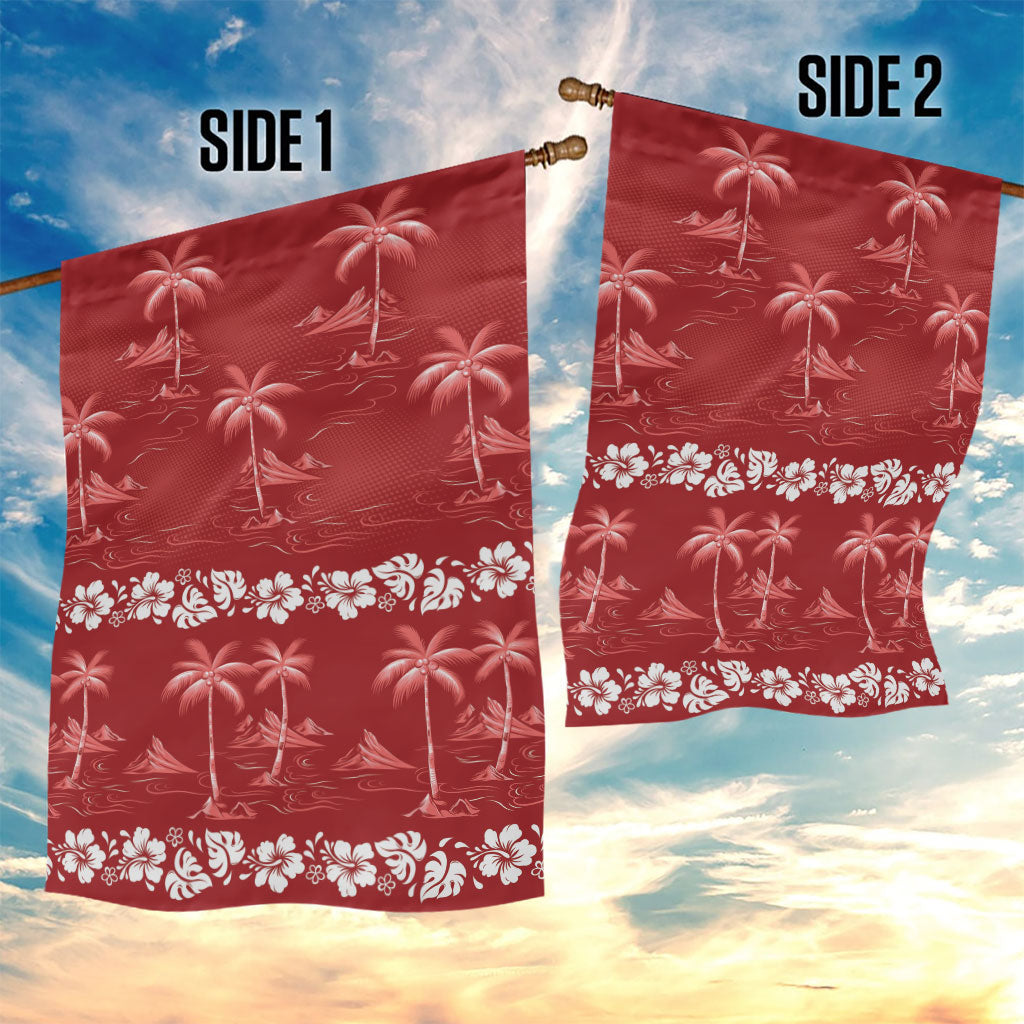 Red Hawaii Palm Tree Hibiscus Garden Flag Fantasy Summer Vibe