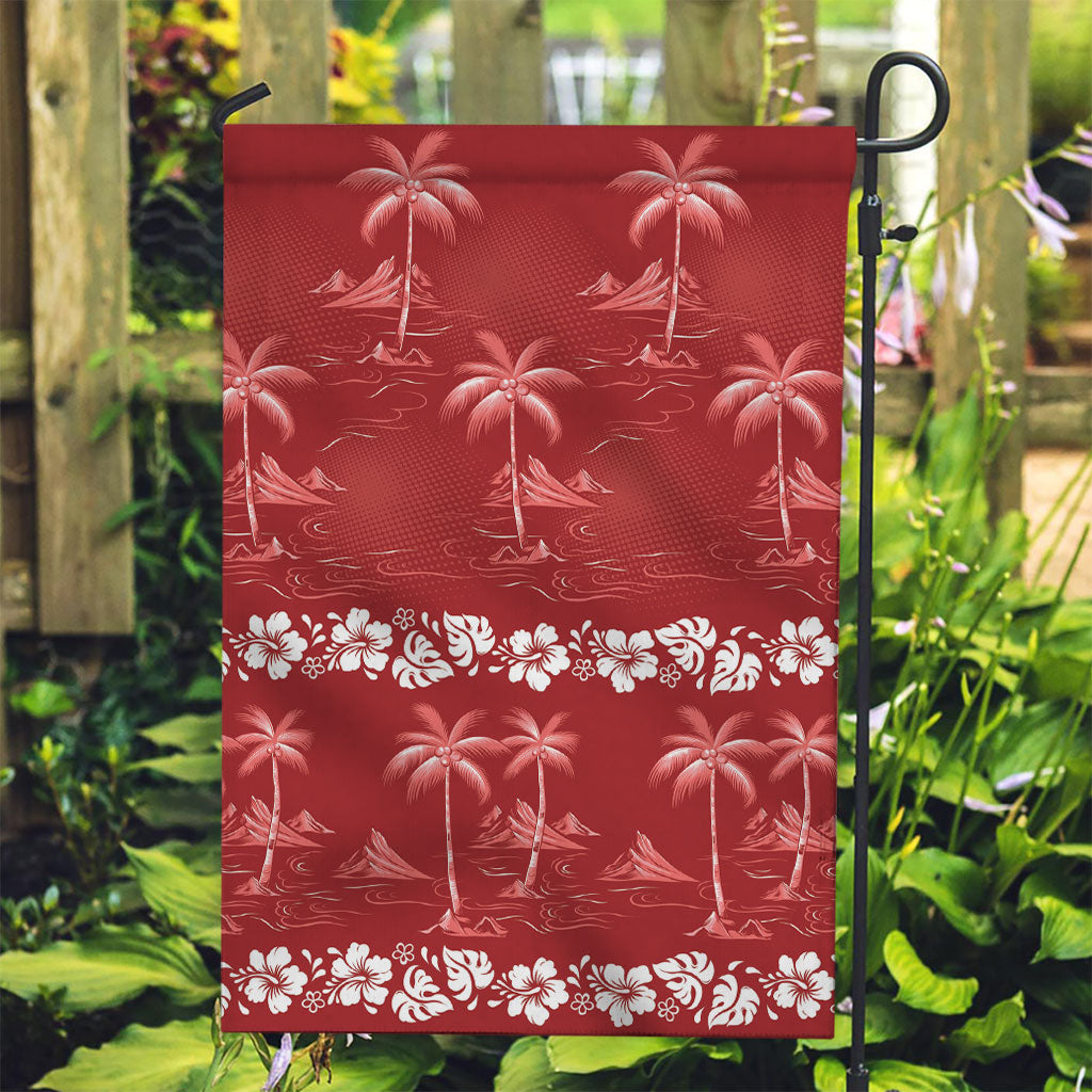 Red Hawaii Palm Tree Hibiscus Garden Flag Fantasy Summer Vibe