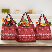 Red Hawaii Palm Tree Hibiscus Grocery Bag Fantasy Summer Vibe