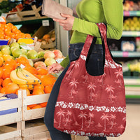 Red Hawaii Palm Tree Hibiscus Grocery Bag Fantasy Summer Vibe