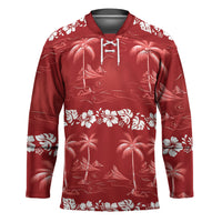 Red Hawaii Palm Tree Hibiscus Hockey Jersey Fantasy Summer Vibe