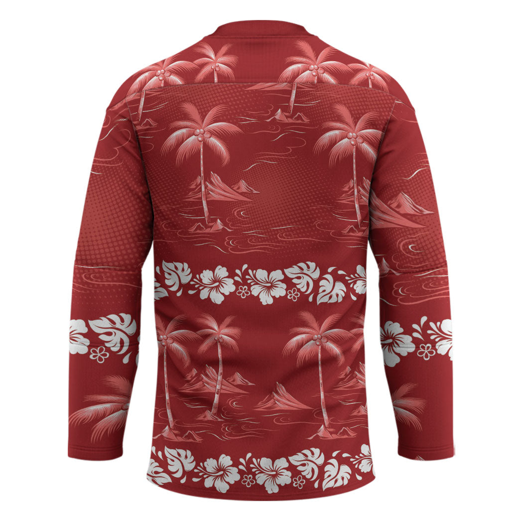 Red Hawaii Palm Tree Hibiscus Hockey Jersey Fantasy Summer Vibe