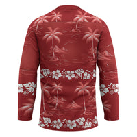 Red Hawaii Palm Tree Hibiscus Hockey Jersey Fantasy Summer Vibe