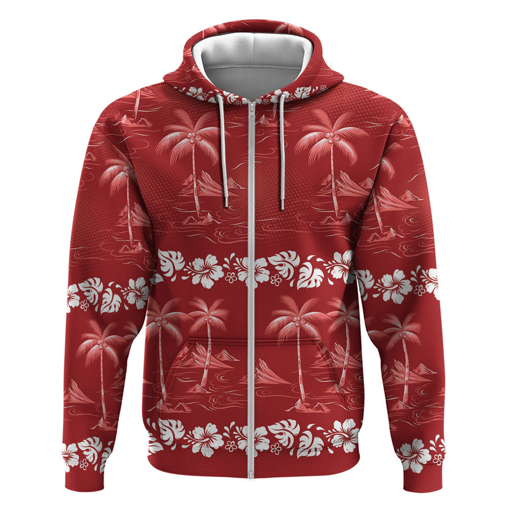Red Hawaii Palm Tree Hibiscus Hoodie Fantasy Summer Vibe