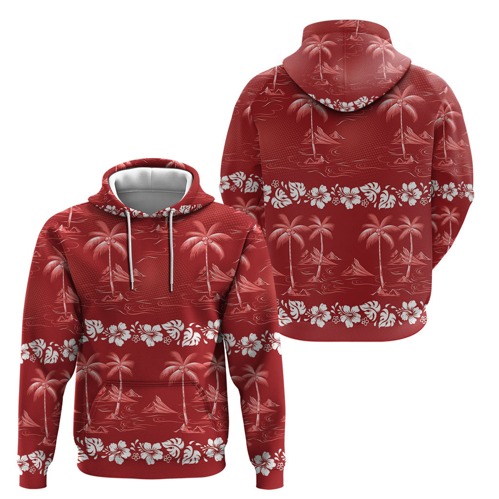 Red Hawaii Palm Tree Hibiscus Hoodie Fantasy Summer Vibe