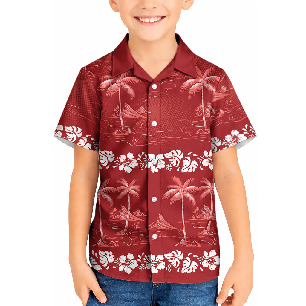 Red Hawaii Palm Tree Hibiscus Kid Hawaiian Shirt Fantasy Summer Vibe